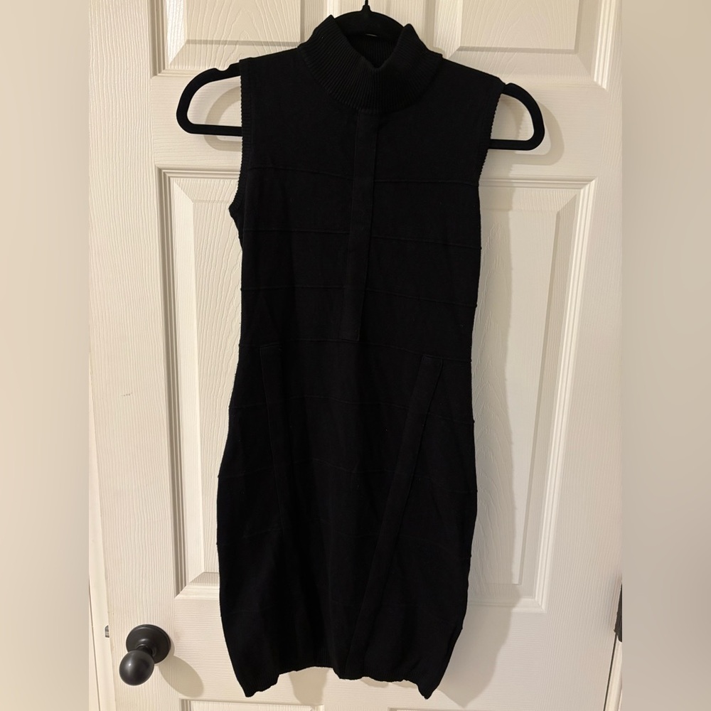 Kardashian Kollection Black Mini Sweater Sleeveless Turtleneck Dress XS